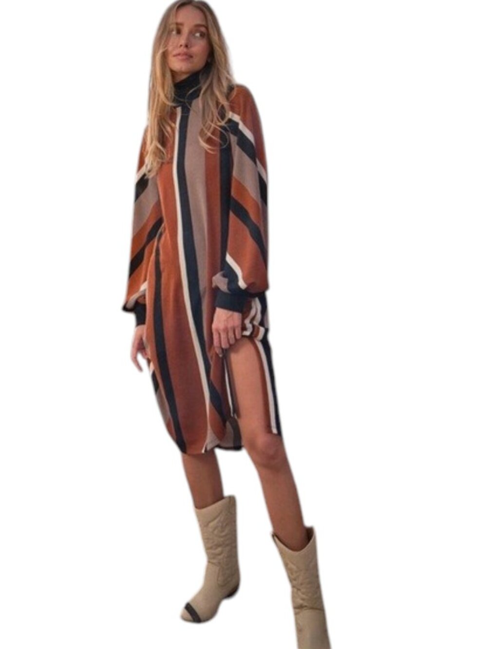 Ces Femme Black and Brown Stripe Sweater Dress Size Large